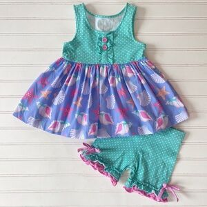 ELEANOR ROSE VGUC Seashell Tunic Dress Ruffle Shorts Set